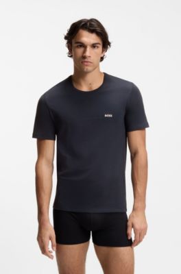 Three-pack of logo-embroidered T-shirts in cotton, Black / White / Blue