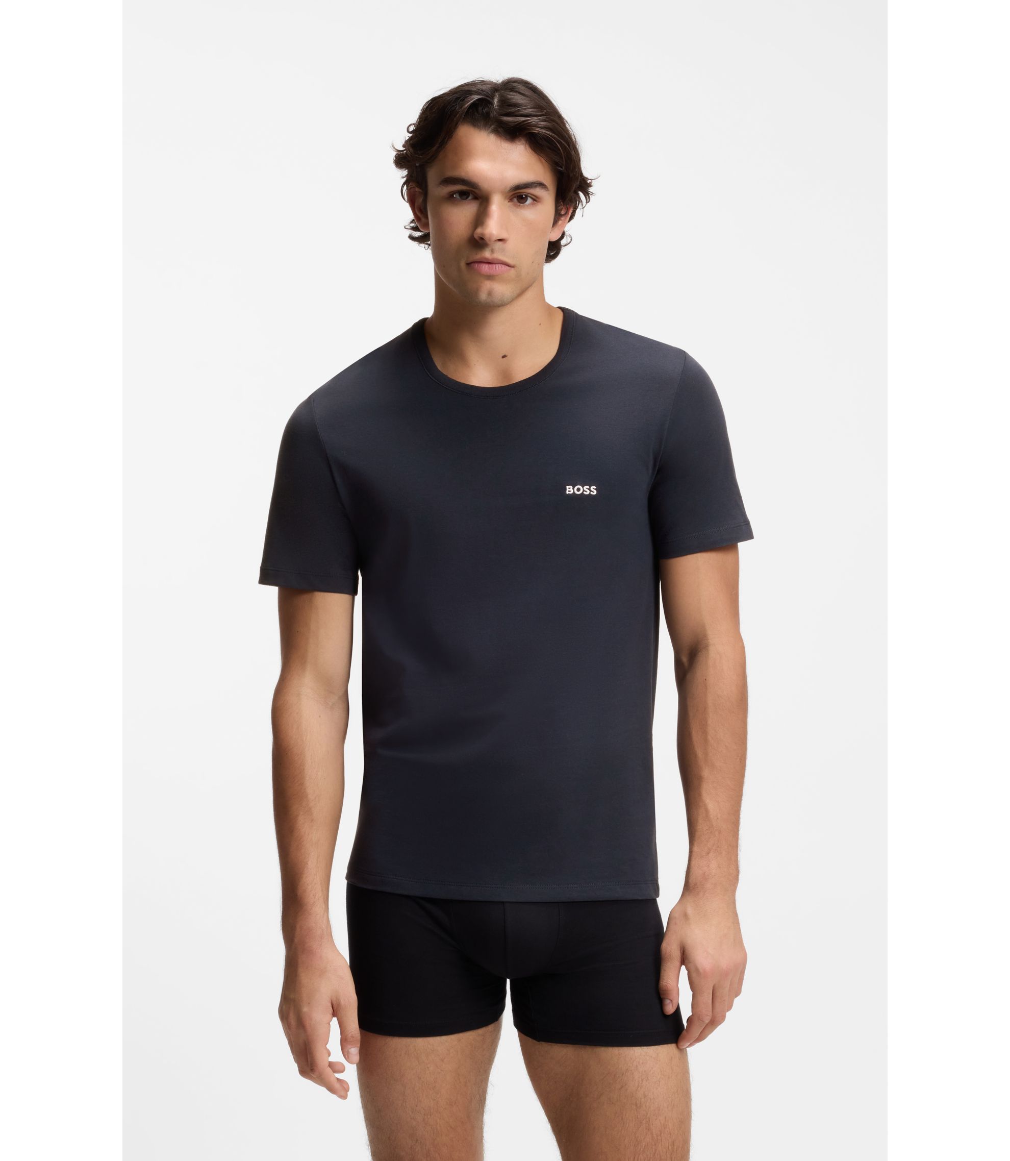 BOSS - Tシャツ3枚セット ロゴエンブロイダリー コットン - Black