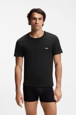 Paquete de tres camisetas de algod&oacute;n con logo bordado, Negro / Blanco / Azul