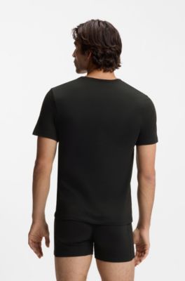 T-shirt in cotone con logo ricamato in confezione da tre, Nero / Bianco / Blu