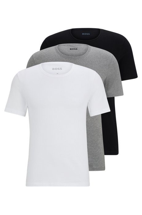 Three-pack of logo-embroidered T-shirts in cotton, White / Grey / Black