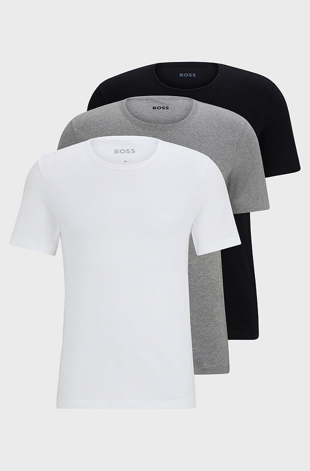 Three-pack of logo-embroidered T-shirts in cotton, White / Grey / Black