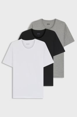 Lot de trois t-shirts en coton &agrave; logo brod&eacute;, Blanc / Gris / Noir