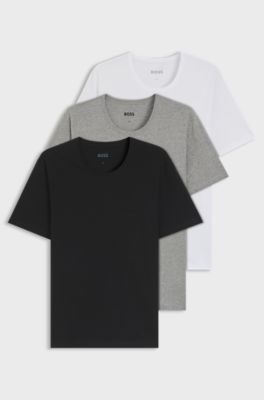 Three-pack of logo-embroidered T-shirts in cotton, White / Grey / Black