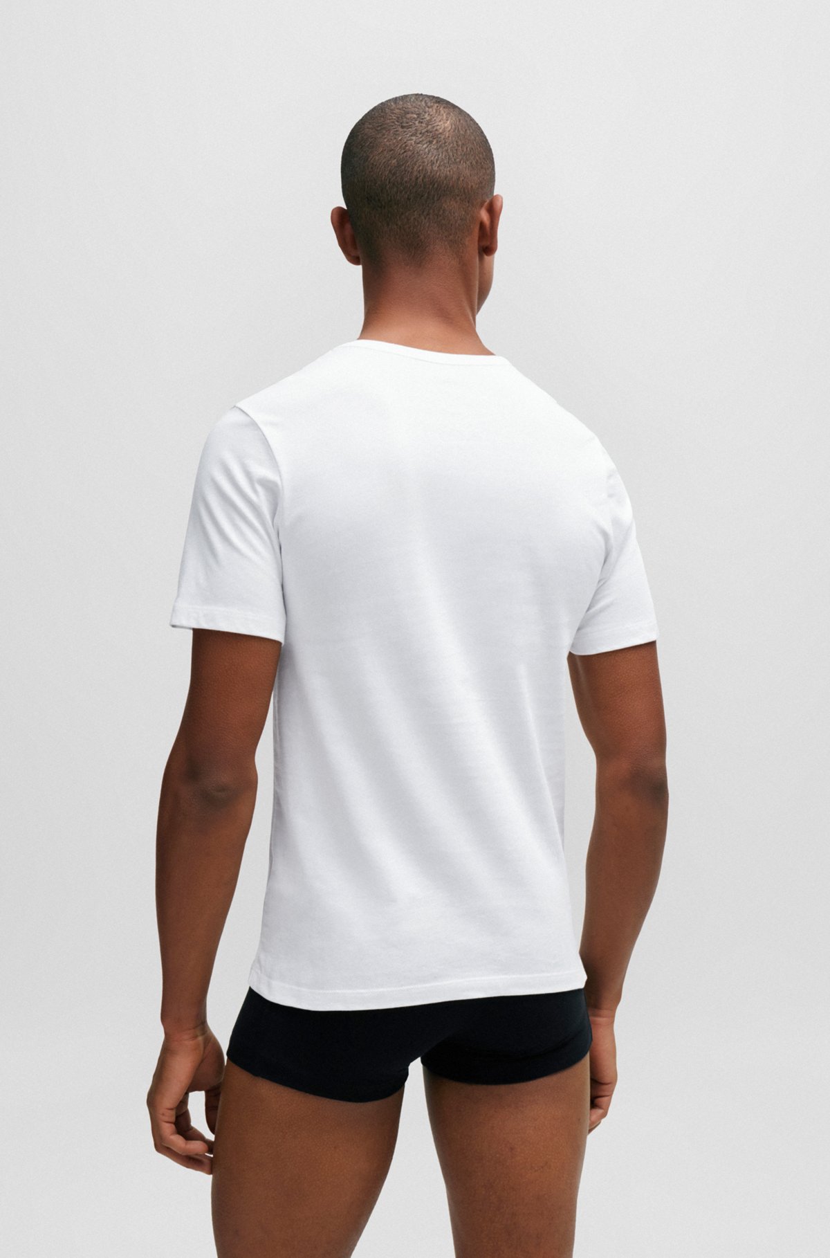 Pack de três t-shirts com logótipo bordado em algodão, Branco / Cinzento / Preto