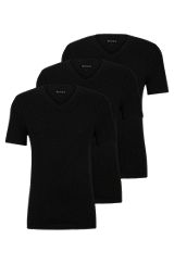 Three-pack of V-neck T-shirts in cotton jersey, Black