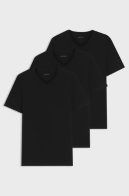 Three-pack of V-neck underwear T-shirts in cotton, Black
