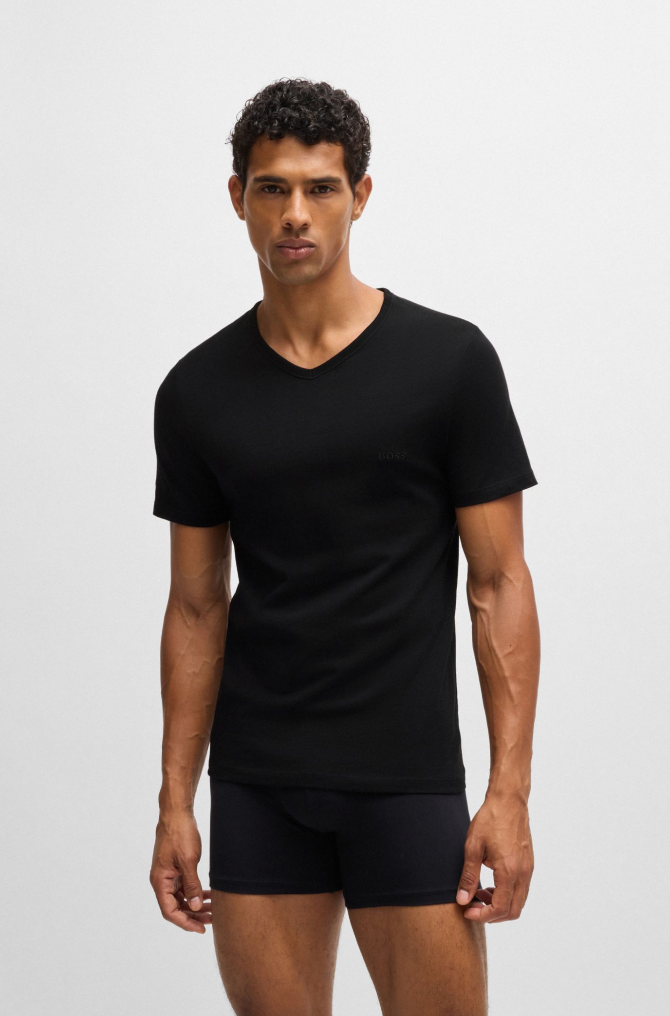 BOSS - Three-pack of V-neck T-shirts in cotton jersey