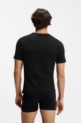 Dreierpack T-Shirts mit V-Ausschnitt aus Baumwolle, Schwarz
