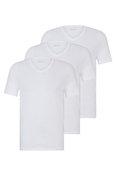 Pakke med tre T-shirts med V-hals i bomuldsjersey, Hvid