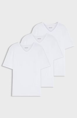 Magliette intime con scollo a V in cotone in confezione da tre, Bianco