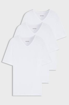 Set van drie katoenen ondershirts met V-hals, Wit