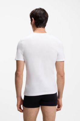 Lot de trois t-shirts en coton &agrave; col V, Blanc