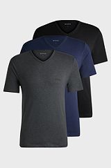 Three-pack of V-neck T-shirts in cotton jersey, Light Blue