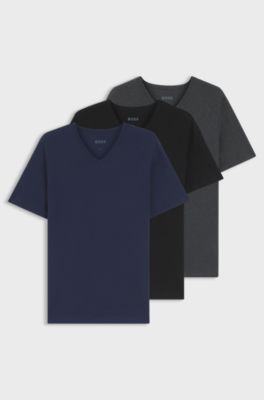 Set van drie katoenen ondershirts met V-hals, Black / Grey / Blue
