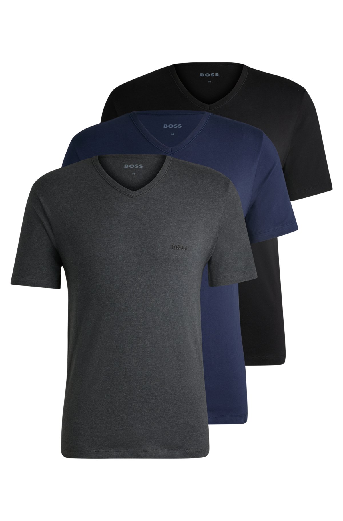 BOSS - Three-pack of V-neck T-shirts in cotton jersey