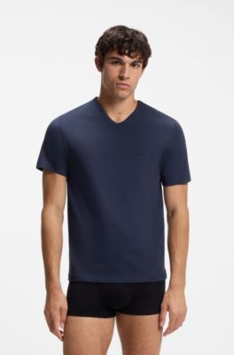 Dreierpack T-Shirts mit V-Ausschnitt aus Baumwolle, Schwarz / Grau / Blau