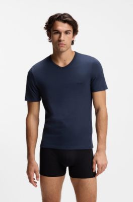 Magliette intime con scollo a V in cotone in confezione da tre, Nero / Grigio / Blu