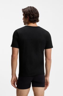 Paquete de tres camisetas interiores de algod&oacute;n con cuello en pico, Negro / Gris / Azul