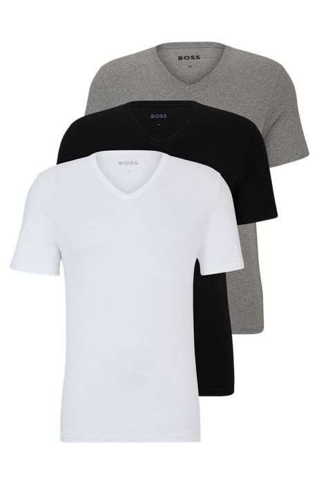 T-shirt con scollo a V in jersey di cotone in confezione da tre HUGO BOSS Uomo Abbigliamento Intimo Magliette intime 