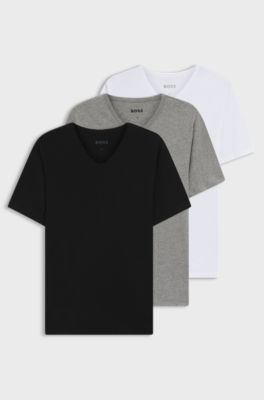 Three-pack of V-neck underwear T-shirts in cotton, White / Grey / Black