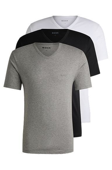 Three-pack of V-neck T-shirts in cotton jersey, White / Grey / Black