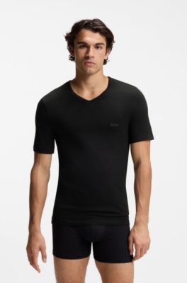 Dreierpack T-Shirts mit V-Ausschnitt aus Baumwolle, Wei&szlig; / Grau / Schwarz