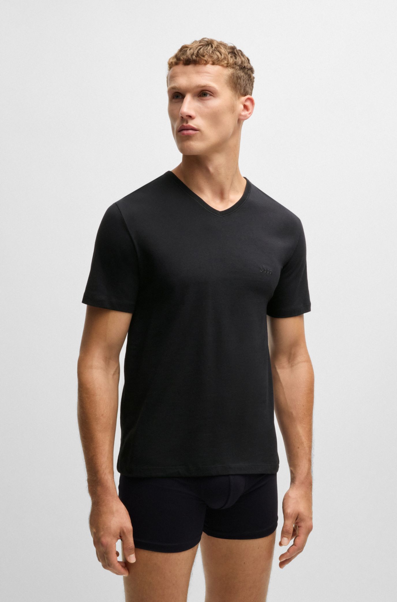 BOSS - Three-pack of V-neck T-shirts in cotton jersey