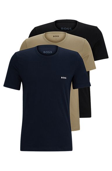 Three-pack of underwear T-shirts in cotton jersey, Black / Green / Blue