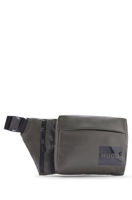 Zipped belt bag in coated fabric with logo details, Dark Green