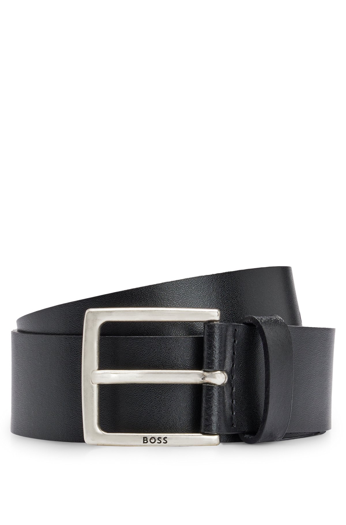 Cinturón de piel italiana con herrajes de efecto metal antiguo, Negro