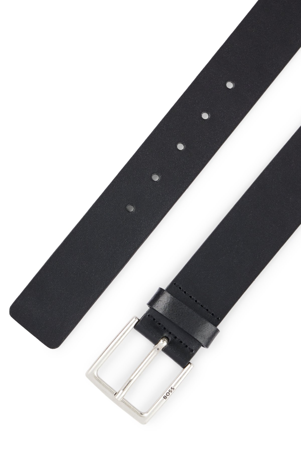 Italian-leather belt with antique-effect hardware, Black