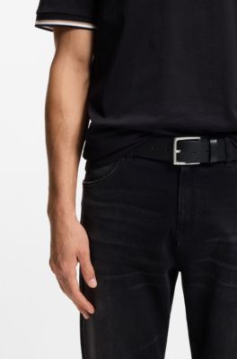 BOSS - Italian-leather belt with antique-effect hardware