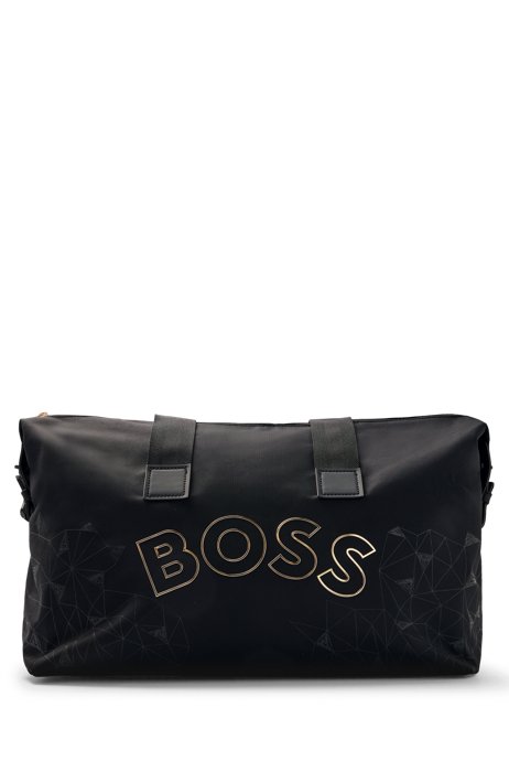 Recycled-fabric holdall with curved logo, Black