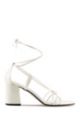 Italian-leather sandals with slender strap and block heel, White