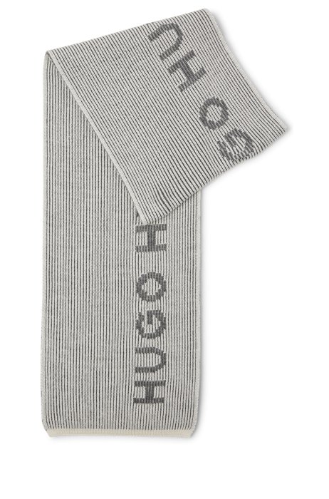 Ribbed scarf with jacquard-woven logos, White