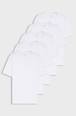 Five-pack of cotton underwear T-shirts with logo details, White