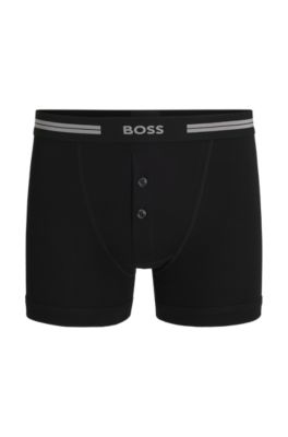 BOSS Ribbed cotton trunks with logo waistband Black