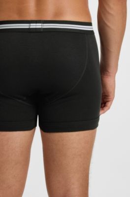 Button-fly cotton trunks with logo waistband, Black