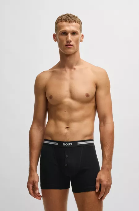 Ribbed-cotton trunks with logo waistband