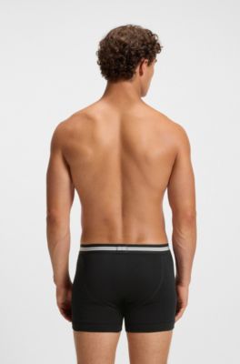 Button-fly cotton trunks with logo waistband, Black