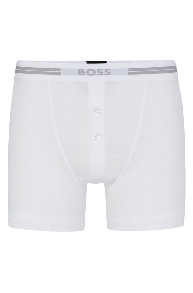Knitted-cotton trunks with logo waistband, White