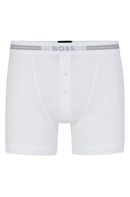 Knitted-cotton trunks with logo waistband, White