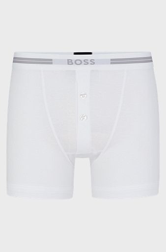 Ribbed-cotton trunks with logo waistband, White