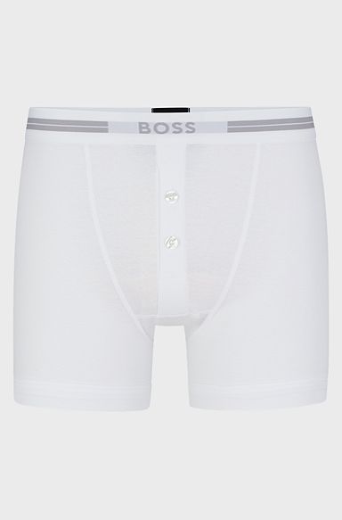Ribbed-cotton trunks with logo waistband, White