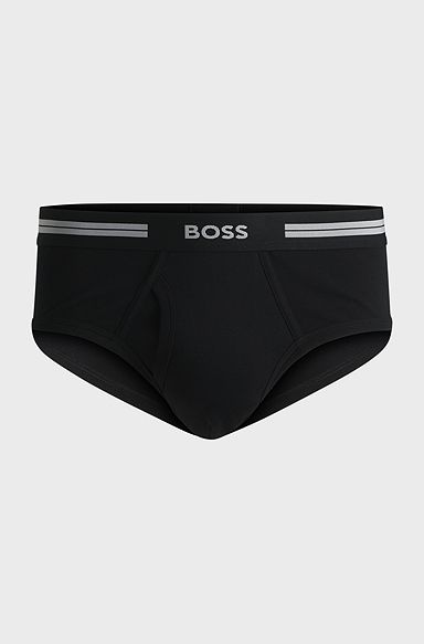 Regular-rise briefs in pure cotton with logo waistband, Black