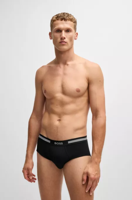 Open-fly briefs in ribbed cotton with logo waistband