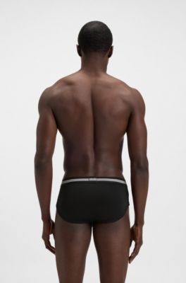 Open-fly briefs in ribbed cotton with logo waistband, Black