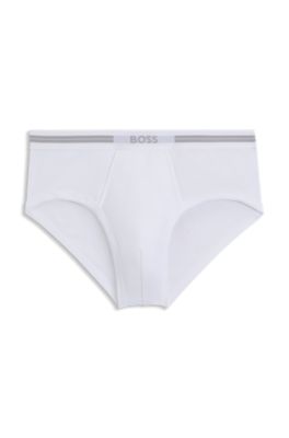 Slip van geribd katoen met logotailleband en open gulp, Wit