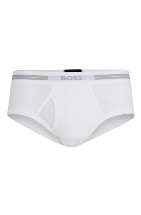 BOSS - Regular-rise briefs in organic cotton with logo waistband